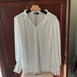 Tahari White Blouse with Smocked Details